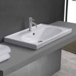 CeraStyle 043100-U/D Drop In Bathroom Sink, White Ceramic, Modern